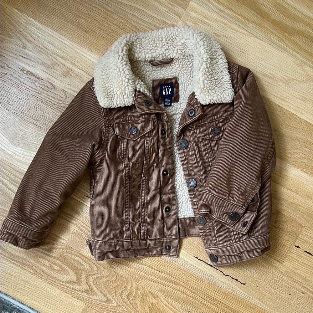 GAP Toddler Tan Corduroy Jacket with Cream Sherpa Collar 18-24 months.